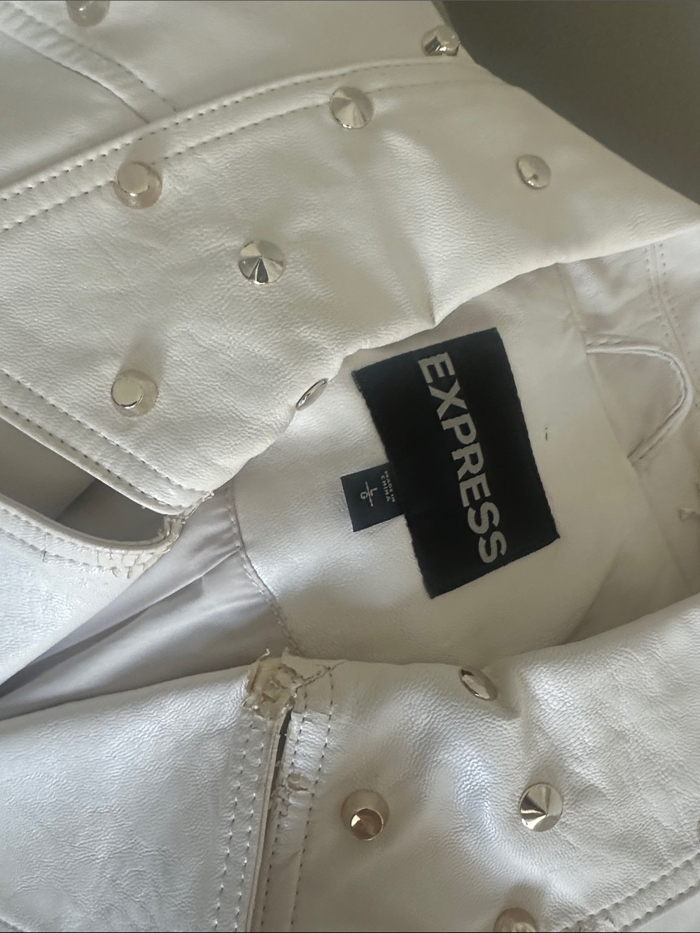 Express White Studded Faux Leather Moto Jacket - Picture 2 of 3